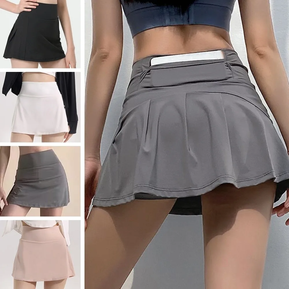 Soft Anti Glare Pleated Tennis Skirt with Lining Double Layer High Waisted Golf Skirts Breathable Sweet Yoga Sport Skirt Tennis