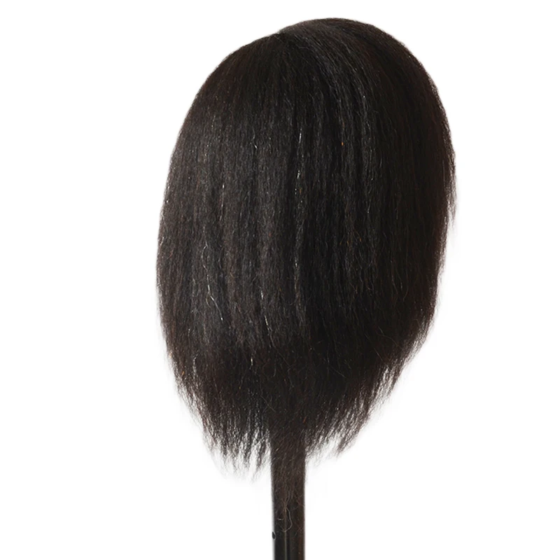 Arican100%Real Human Hair Mannequin Head Black Thick Hair 14inch Afro Training Head Kit Cosmetology Doll Styling Head With Clamp