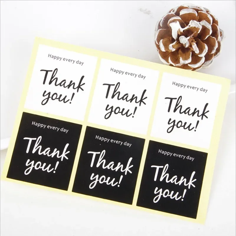 60Pcs/pack Black White thank you seal sticker moon cake Food box decoration DIY Handmade Pasted Opaque square