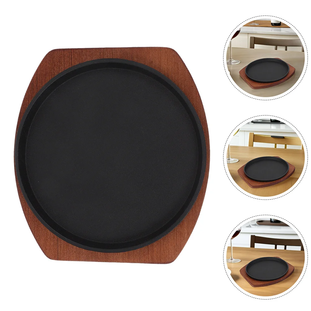 

1 комплект, железная тарелка для стейка, сковорода-гриль, деревянное основание, кухня, ресторан, барбекю, ужин, гриль, тарелка для приготовления пищи, сервировка