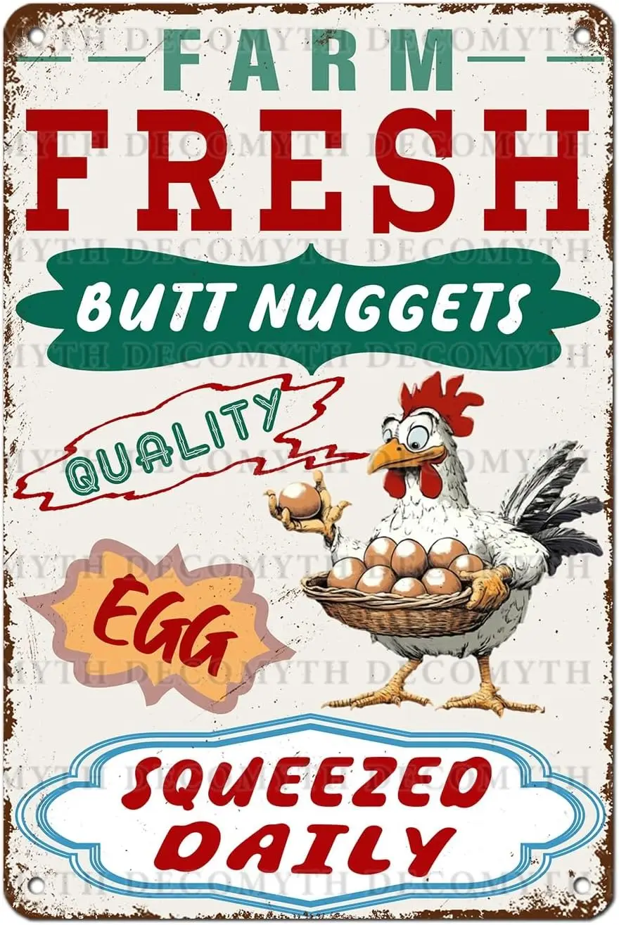 Chicken Coop Metal Sign Farm Fresh Tin Sign Butt Nuggets Egg Squeezed Daily Funny Farm Decor Rustic Barn Country Wall Art Rooste
