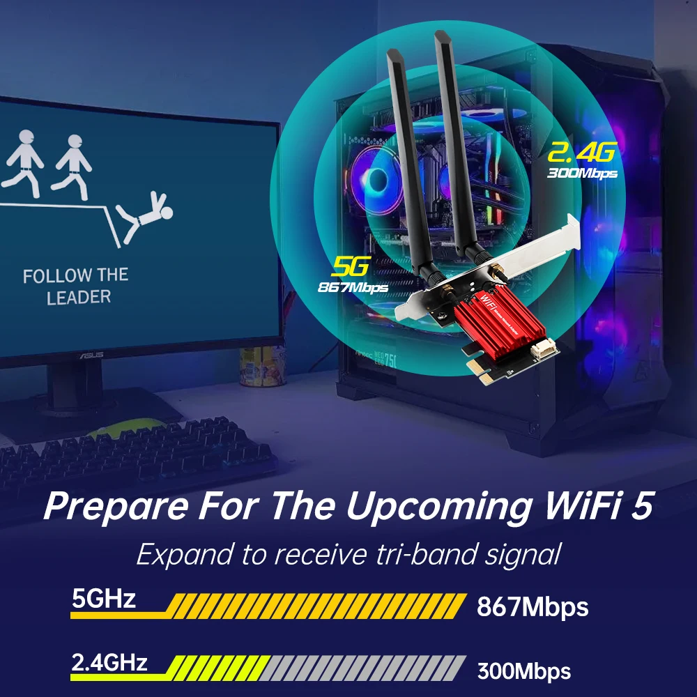 FENVI WiFi 5 AC1200 RTL8822CE PCIE WiFi محول ثنائي النطاق 2.4G/5 جيجا هرتز BT 5.1 802.11AC بطاقة الشبكة اللاسلكية للكمبيوتر ويندوز 10/11