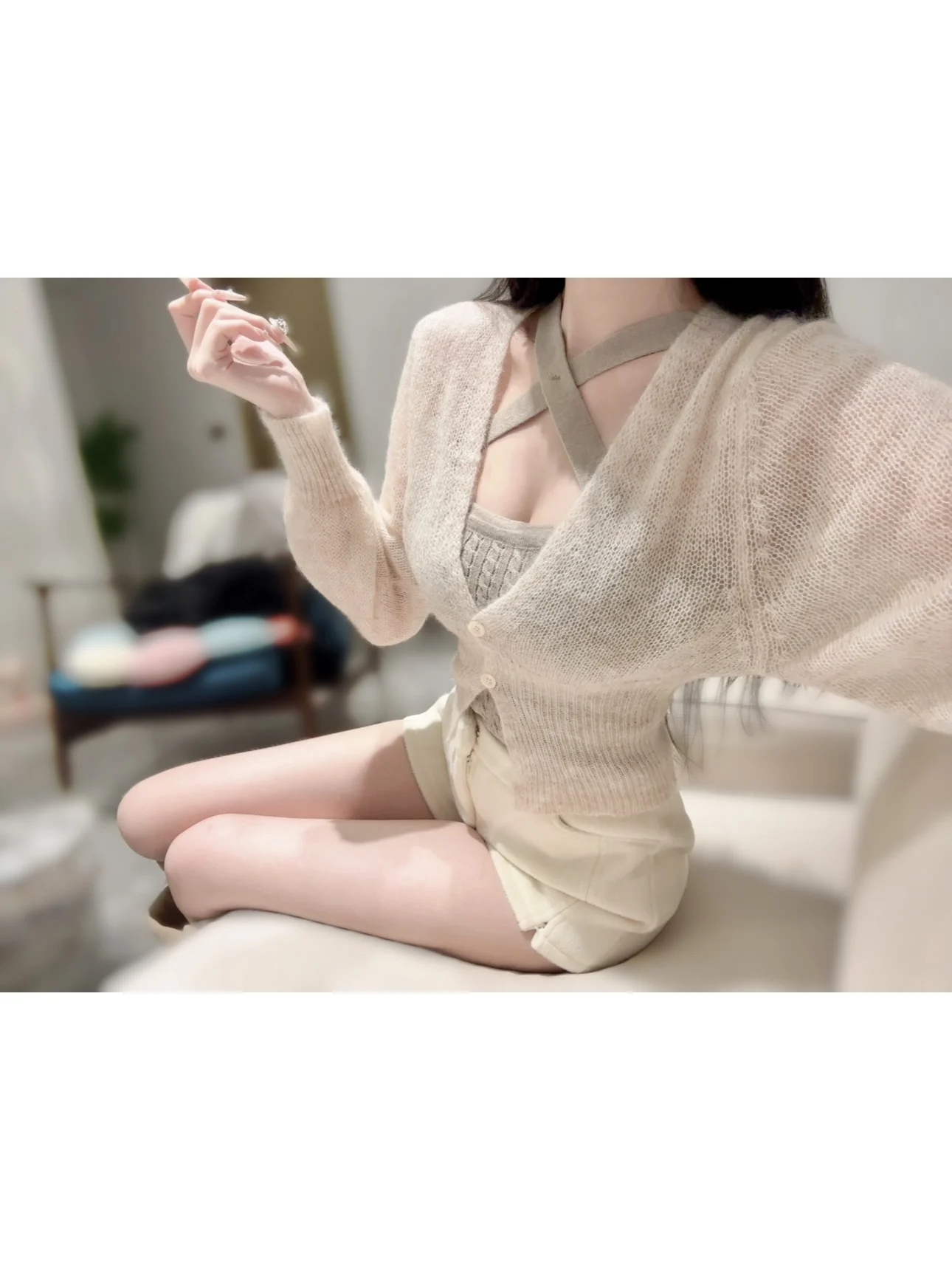 

Высокоэнергетический вязаный теплый топ Fce Cross-Over, маленький красивый открытый кардиган, женский модный осень 2024, осень 2024 г.