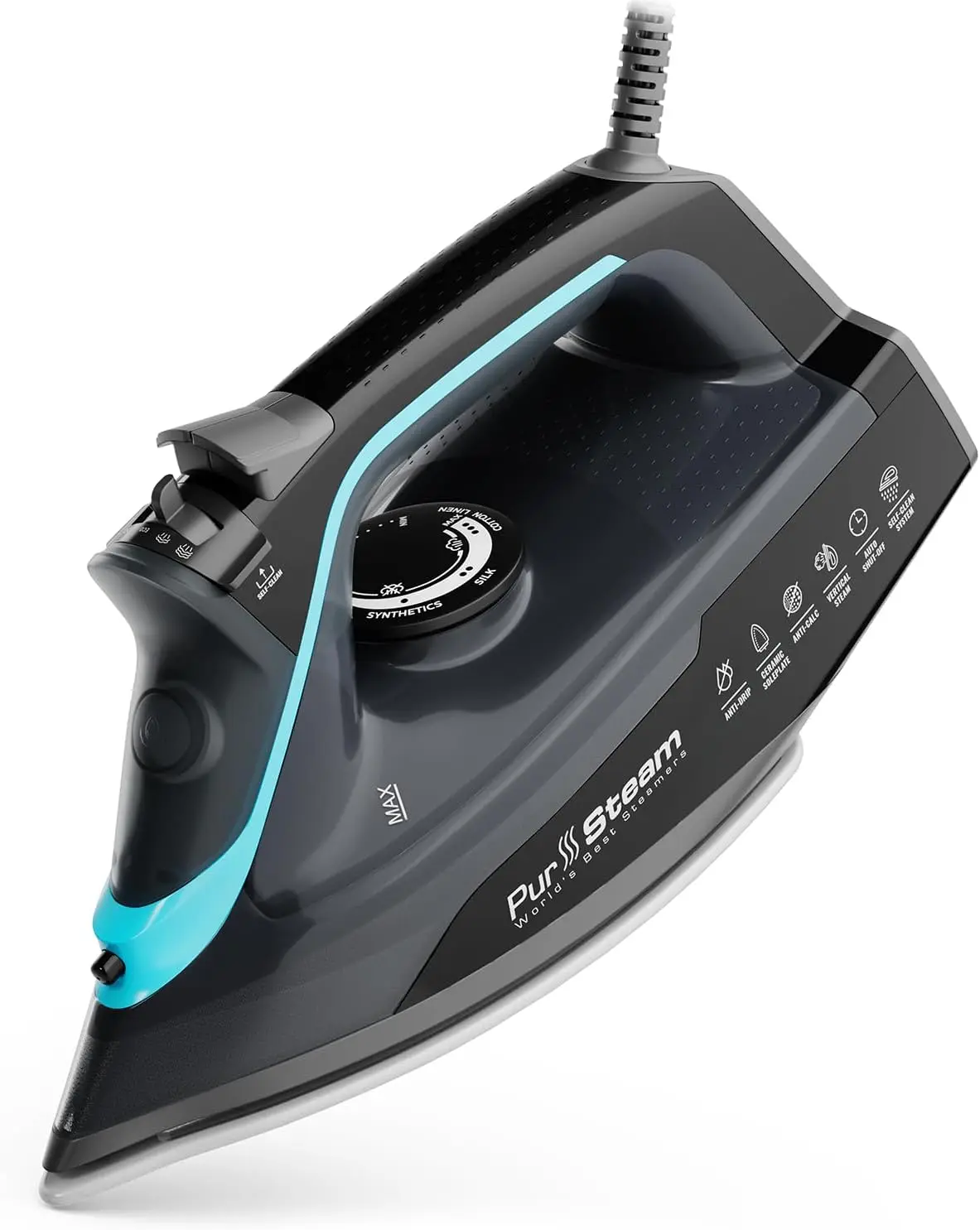 

1750W Steam Iron with Ceramic Soleplate, Adjustable Steam, Self-Clean & Anti-Drip for All Fabrics