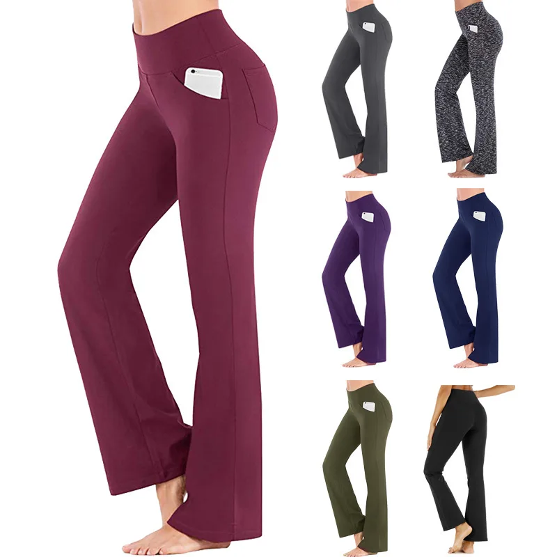 2024 Straight Flare Pants High Waist Casual Women Clothes Yoga Pant Elastic Solid Basics Trouser Slim Ankle-Length Pants Simple