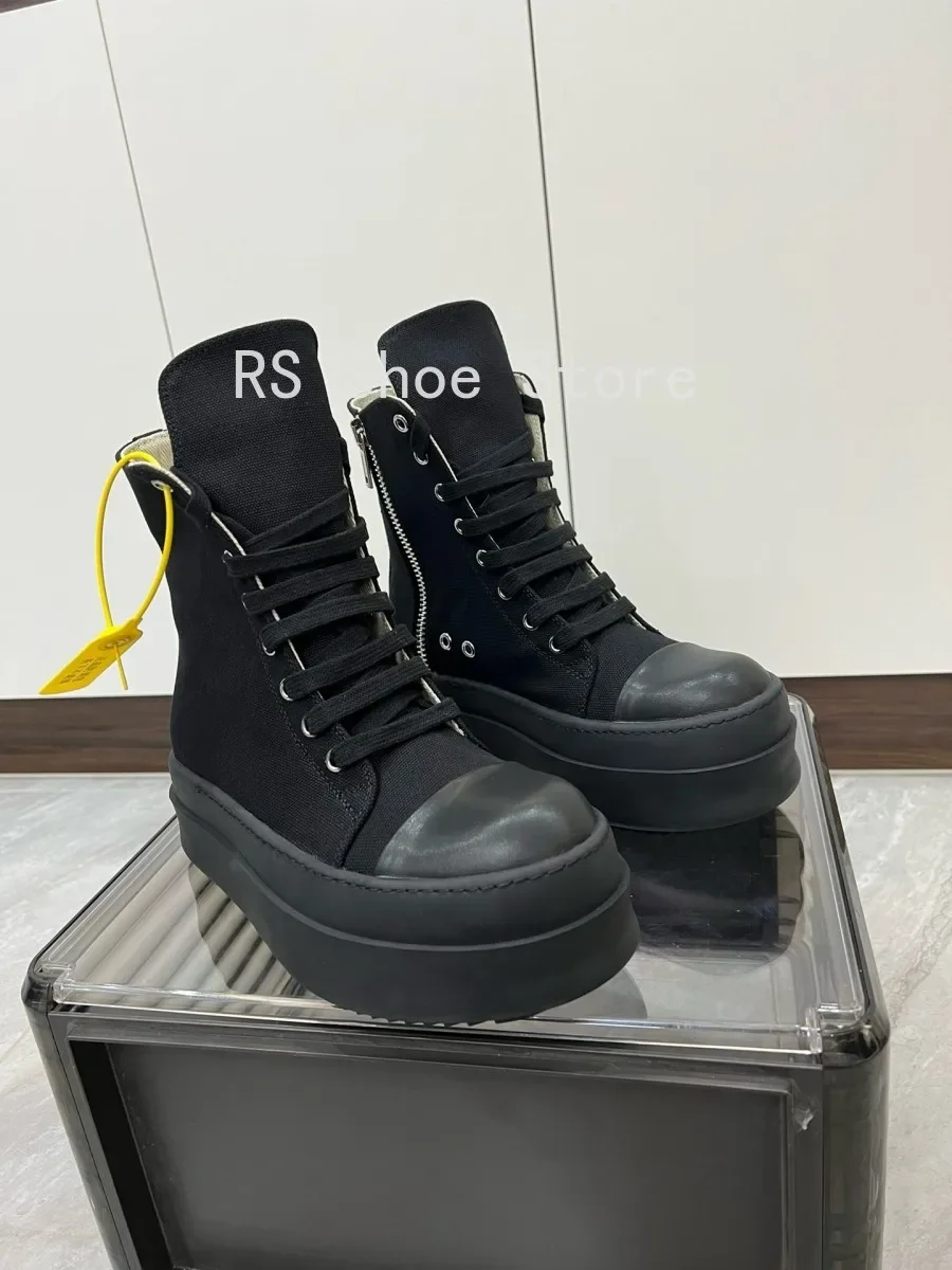 Ro الخماسي الرجال حذاء رياضة كامل قماش أسود حذاء الكاحل التمهيد الدانتيل يصل البريدي 6 سنتيمتر سميكة وحيد النساء عالية أعلى حذاء كاجوال