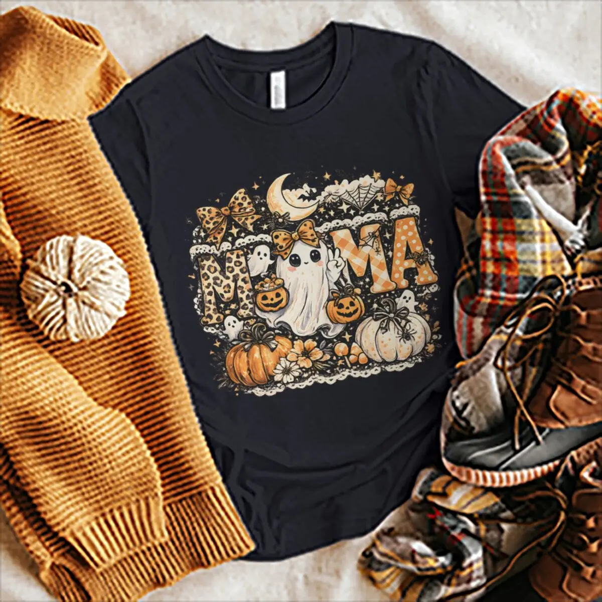 Halloween Shirts For Women Cute Ghost And Pumpkin Print T Shirt Vintage Casual Short Sleeve Horror Season T-shirt Gifts