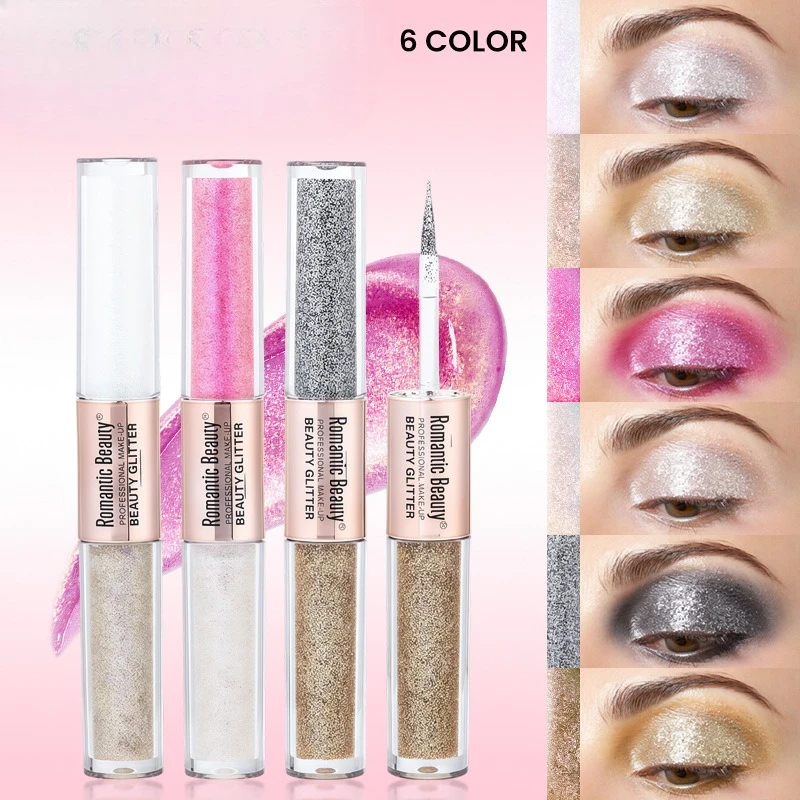 Dwustronny płynny cień do powiek, 2 kolory, połysk i brokat, długotrwały, wodoodporny, odporny na rozmazywanie, do makijażu na imprezę i na co dzień.