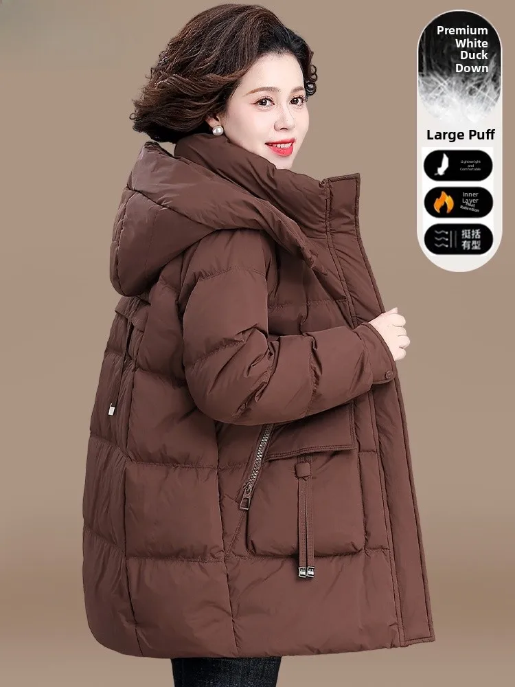 

Утепленное пуховое пальто средней длины для женщин среднего возраста, зимняя одежда, модное свободное женское пальто больших размеров