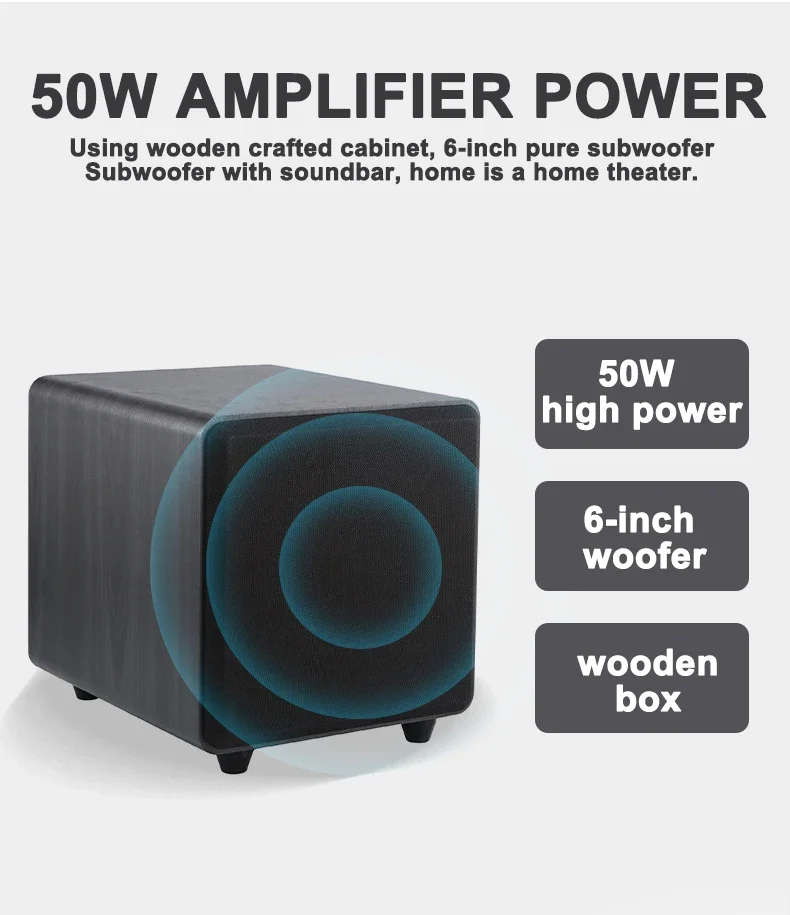 Barra de sonido para TV de 39,5 pulgadas, Subwoofer 2,1, Coaxial/óptico/Aux/USB/tarjeta TF con sonido envolvente ajustable EQ