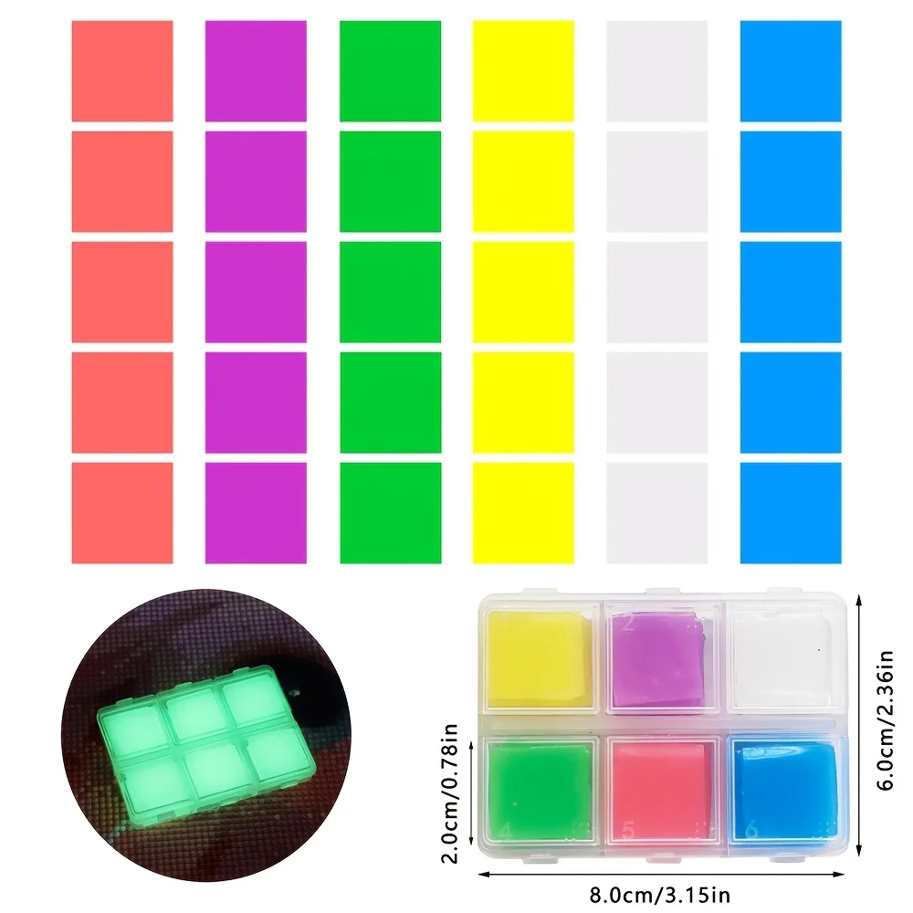 30pcs/box Diamond Painting Luminous Clay Box DIY Color Block Dot Diamond Clay 5D Dot Diamond Pen Silicone Adhesive Clay Tool Set