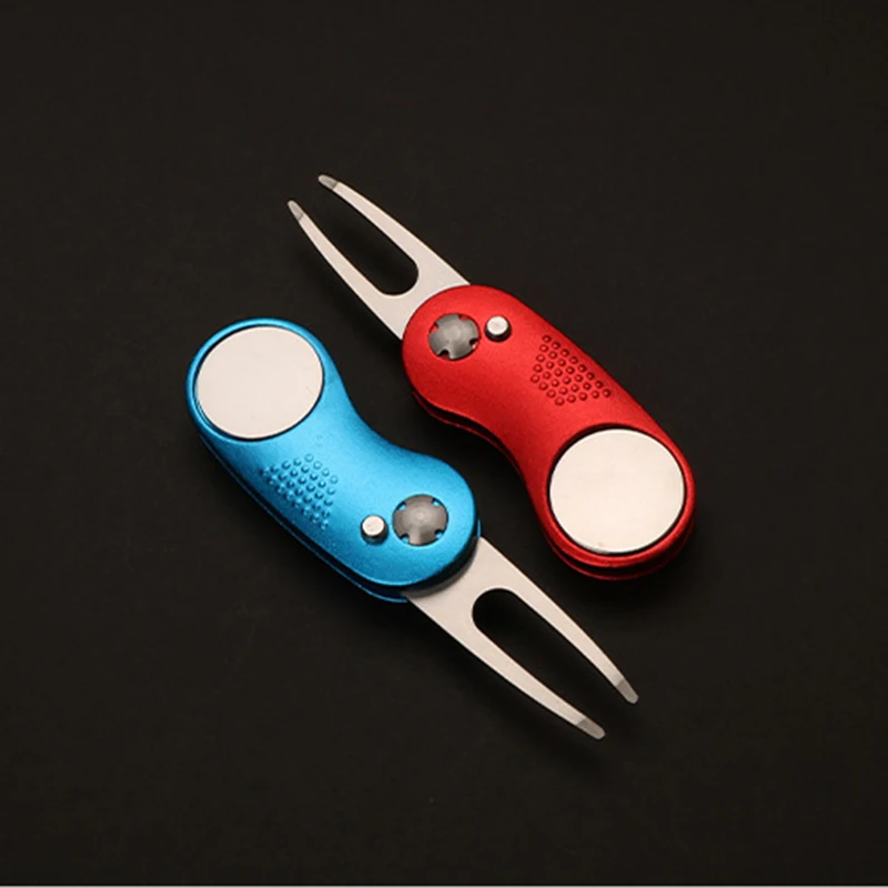 KOFULL Golf Divot Repair Tool Foldable with Pop Up Button & Magnetic Ball Marker Stainless Steel Switchblade Golf Supplies