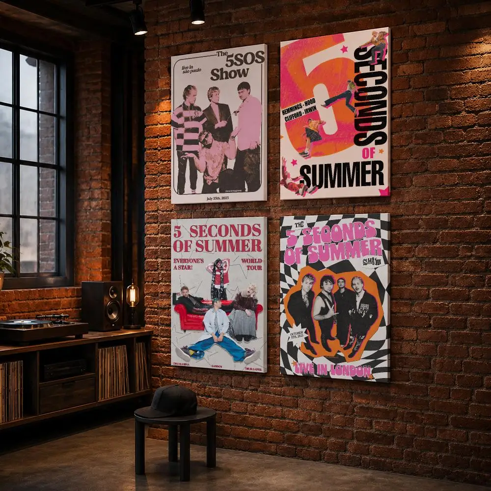 5 S-Seconds Of Summer Anime Framed Wall Painting Wood Canvas Poster For Living Room Bedroom Hallway Office Home Decor Gift