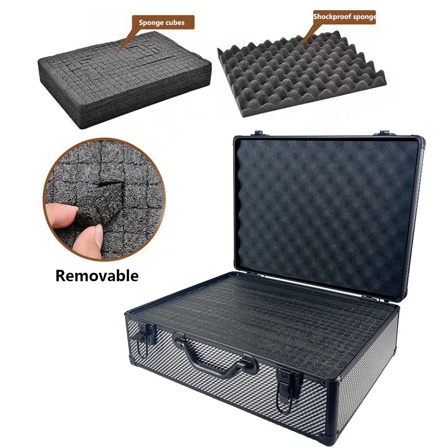 Protective Storage Box Case Suitcase with Sponge Compartment for Microphone Sound Card Mixer Tool Kits