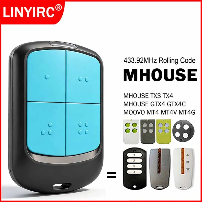 

MHOUSE GTX4 GTX4C TX3 TX4 MOOVO MT4 MT4V MT4G Garage / Gate Remote Control 433.92MHz Rolling Code Controller Hand Transmitter
