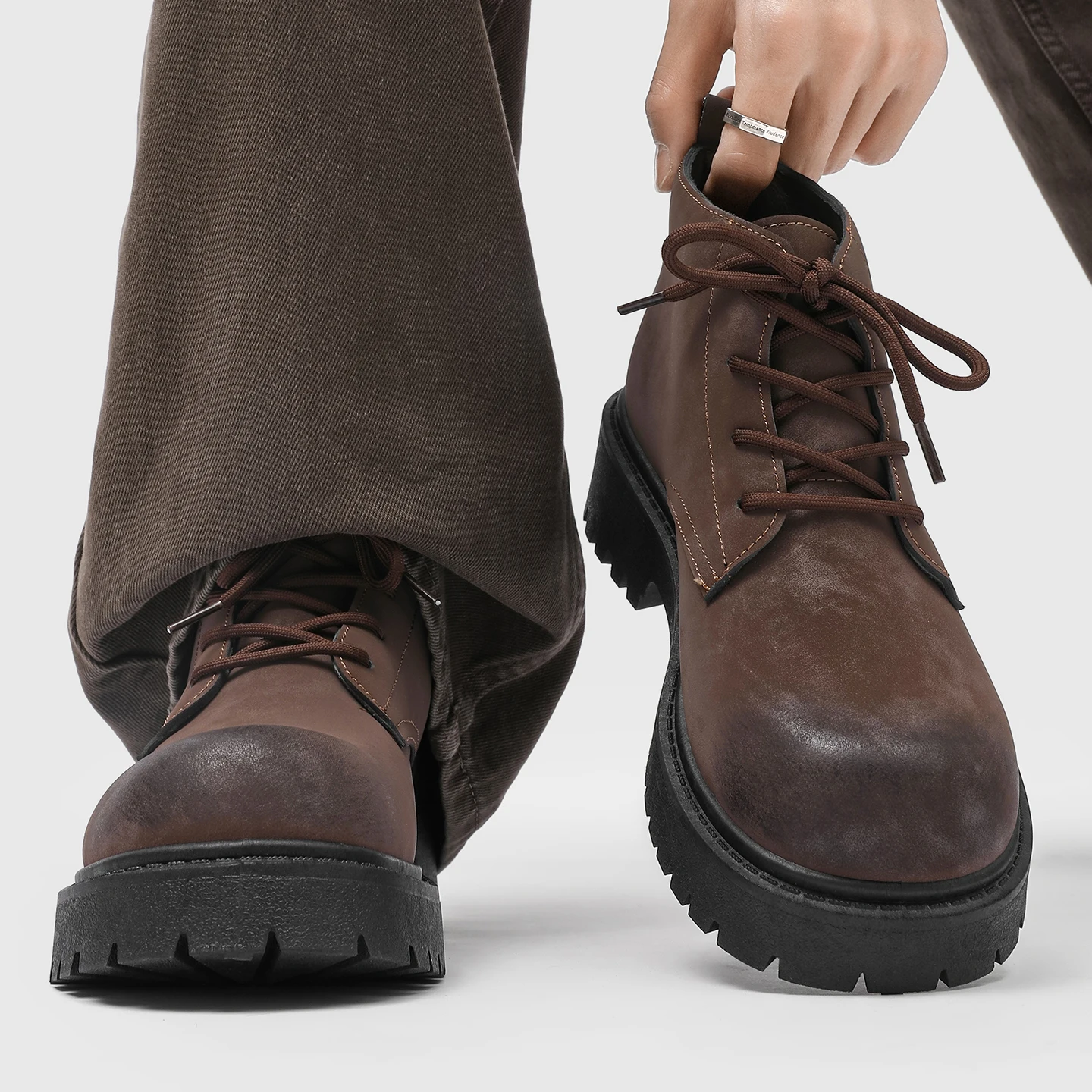 

Men's Derby Shoes, New Autumn-winter Style Men's Wide-toe Shoes with Thick Soles, High-top, Round Toe, Fashionable Leather Boots