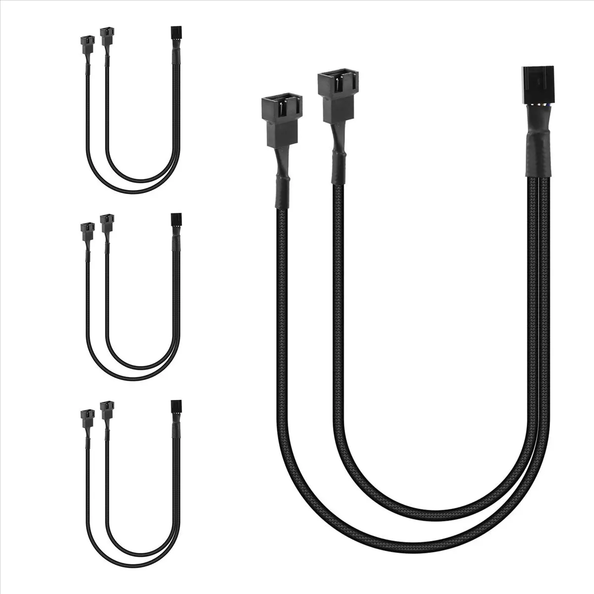 (DT93) 4 Pack PWM Fan Splitter Cable Y Splitter Computer PC Fan Power Cable 4 Pin 1 to 2 Converter, Black Sleeved Braided