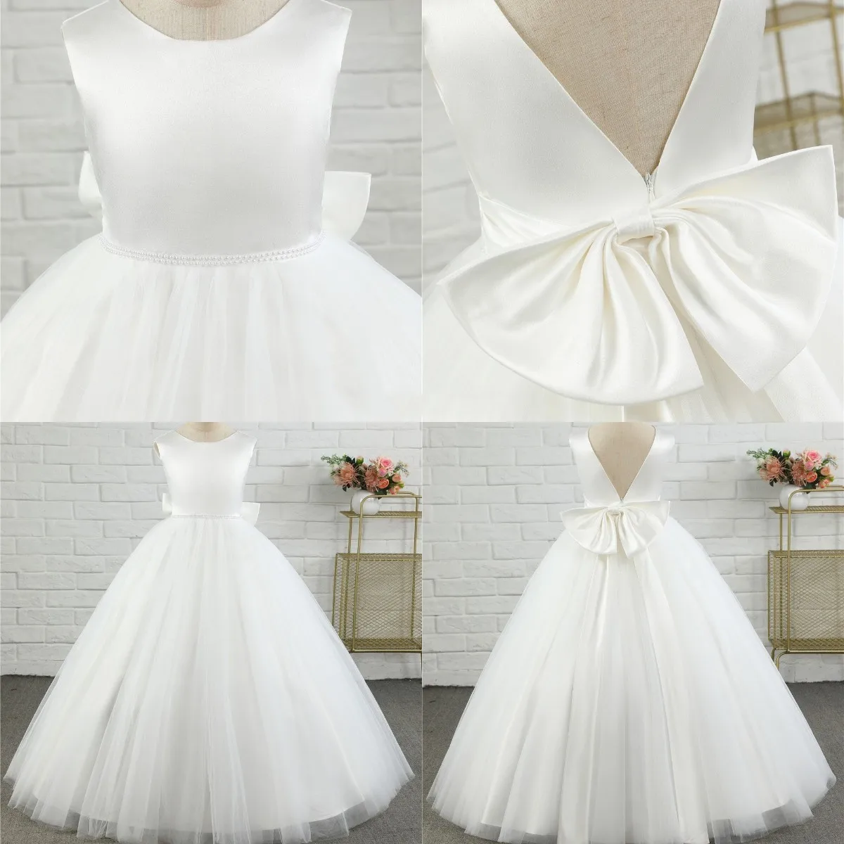 Puffy Princess Dresses Tulle First Communion Dresses Pearls Belt Flower Girl Dress Girl Wedding Party Dress Baby Birthday Dress