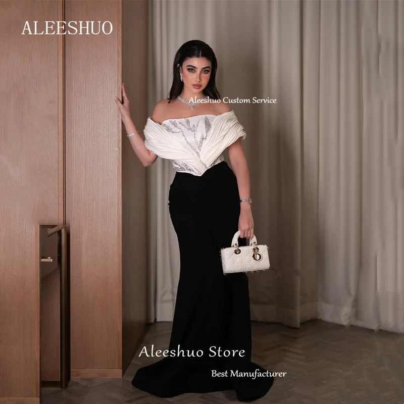 فستان حورية البحر ذو ألوان متباينة حديثة للحفلات الراقصة بطول الأرض قبالة الكتف بدون حمالات مطوي مطرز فستان Fستان Shrase Customi #4