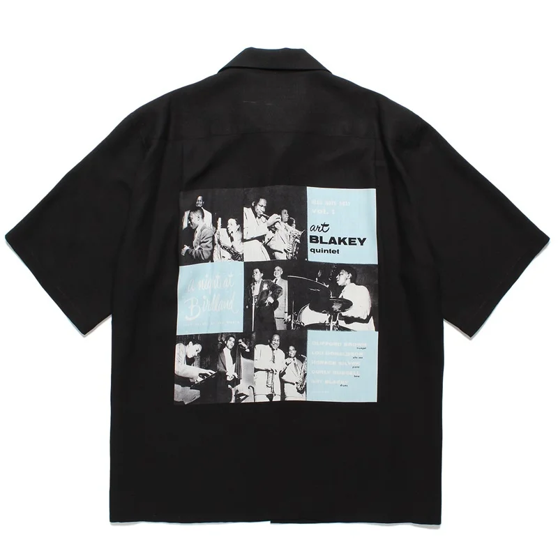 Trend White Black Mens Womens Summer WACKO MARIA Music Drummer Embroidery Logo Hawaii Short Sleeve Shirt