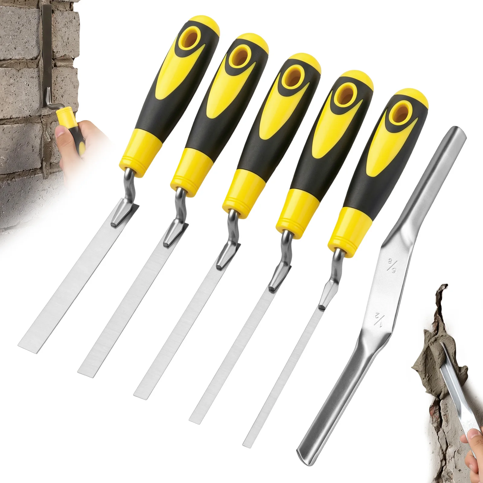 6Pcs Pointing Trowel Set 5 Widths Tuck Pointing Trowel Kit Carbon Steel/Steel Pointing Trowel for Tile Grouting and Brick Joints