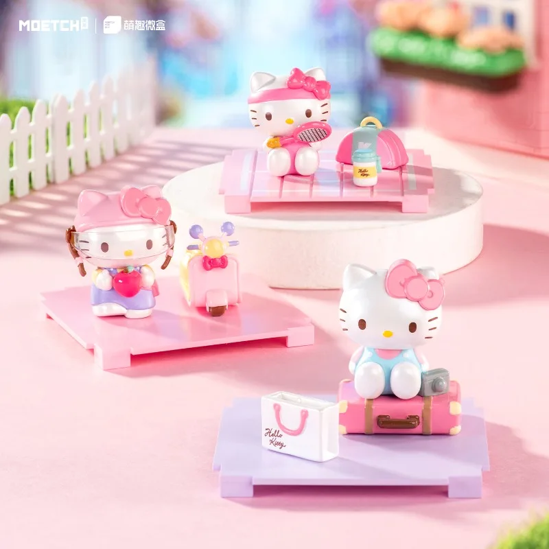 Hello Kitty Immersive Cottage Blind Box Four-Grid Transparent Storage Set Girlish Heart Bedroom Desktop Decoration Ornament