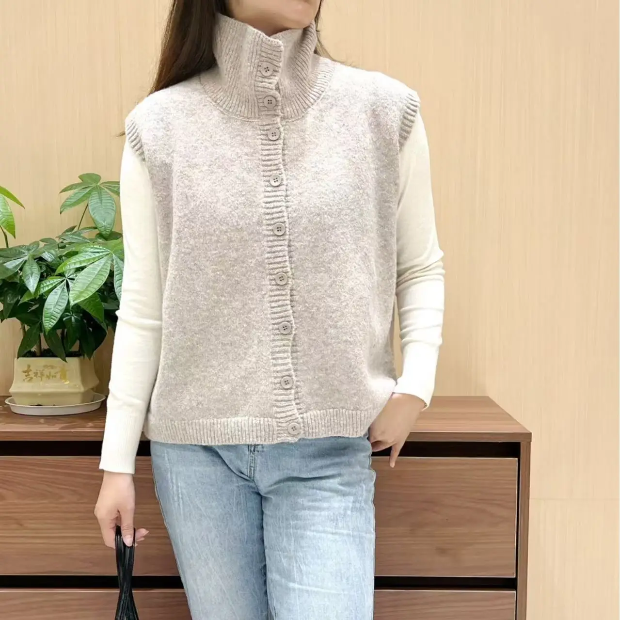 

Sweater Vests For Woman Womens Fall Fair-Isle V-Neck Stretchy Geometric Flocking O-Neck Illusion-Two-Pieces Korean-Style Kintted