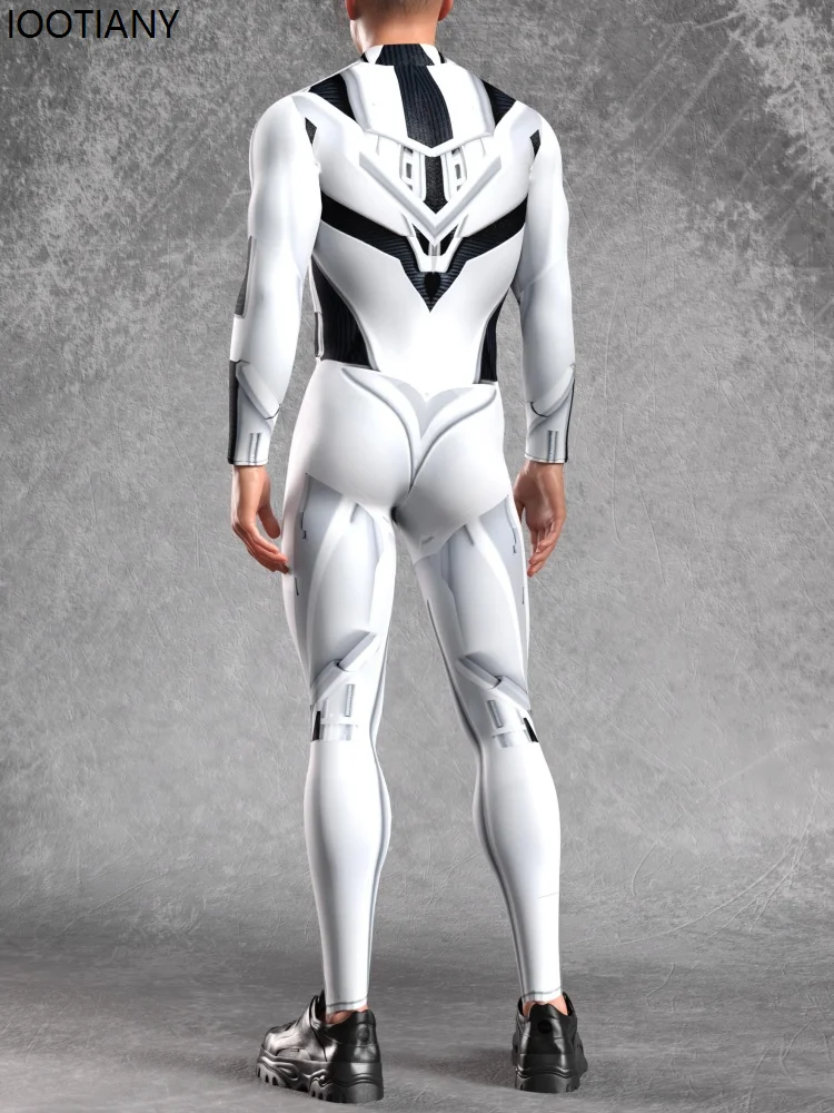 Halloween Couple Role Play White Punk Armor Robot Costume Adult Space Fight Carnival Party Stage Performance Bodysuit