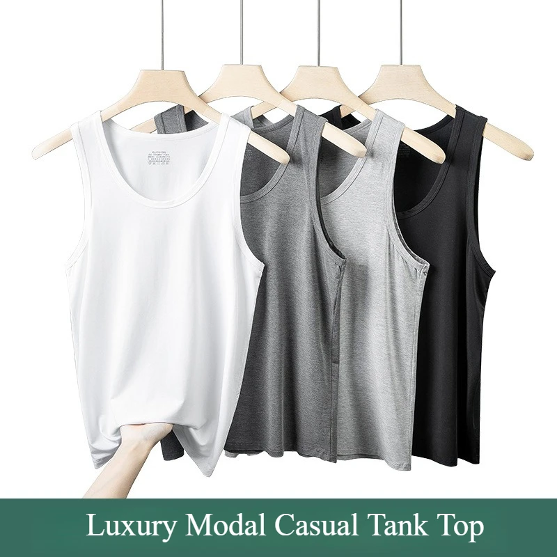 

Модальная мужская майка, повседневная фитнес-спортивная тонкая однотонная классическая роскошная летняя футболка без рукавов с круглым вырезом, белый жилет