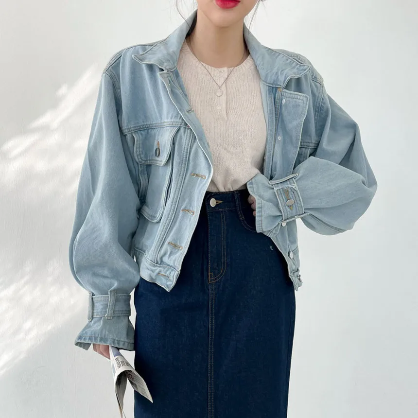 

Casual Loose Shoulder Sleeve Jacket Single Button Women's Loose Fit Casual Style Cotton Denim Short Outerwear Coat