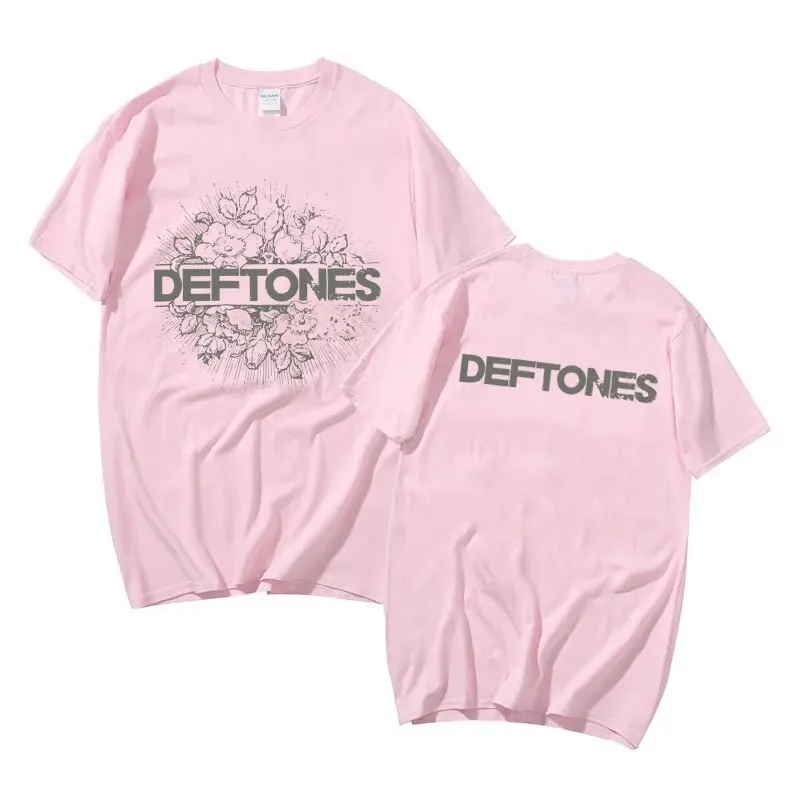 Deftones Floral Burst Double Sided Print T-shirts Men Women Punk Rock Band Y2k T Shirt Short Sleeve Summer Man Streetwear