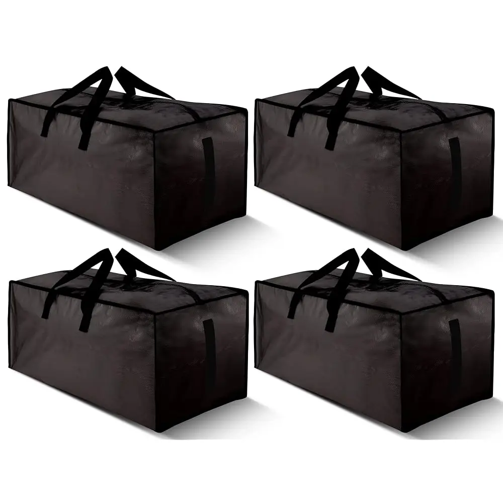 

4 Pa Large Strong Moving Bags With Zippers & Carrying Handles - Water-Resistant - Heavy Duty Storage Tote For Space Saving