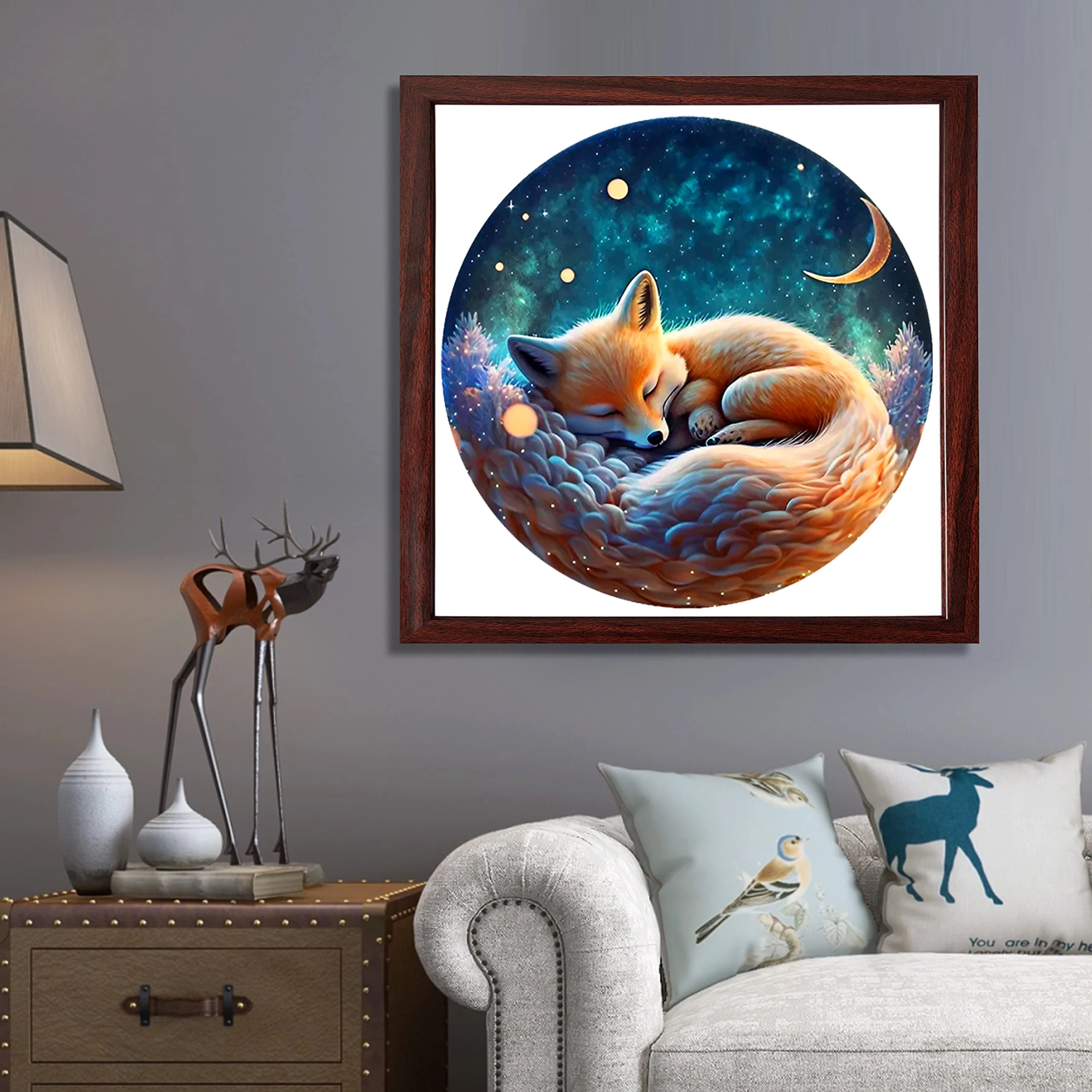 Sleeping fox-round madeira puzzle, irregular animal em forma de madeira puzzle, brinquedo decoração home, jogo família