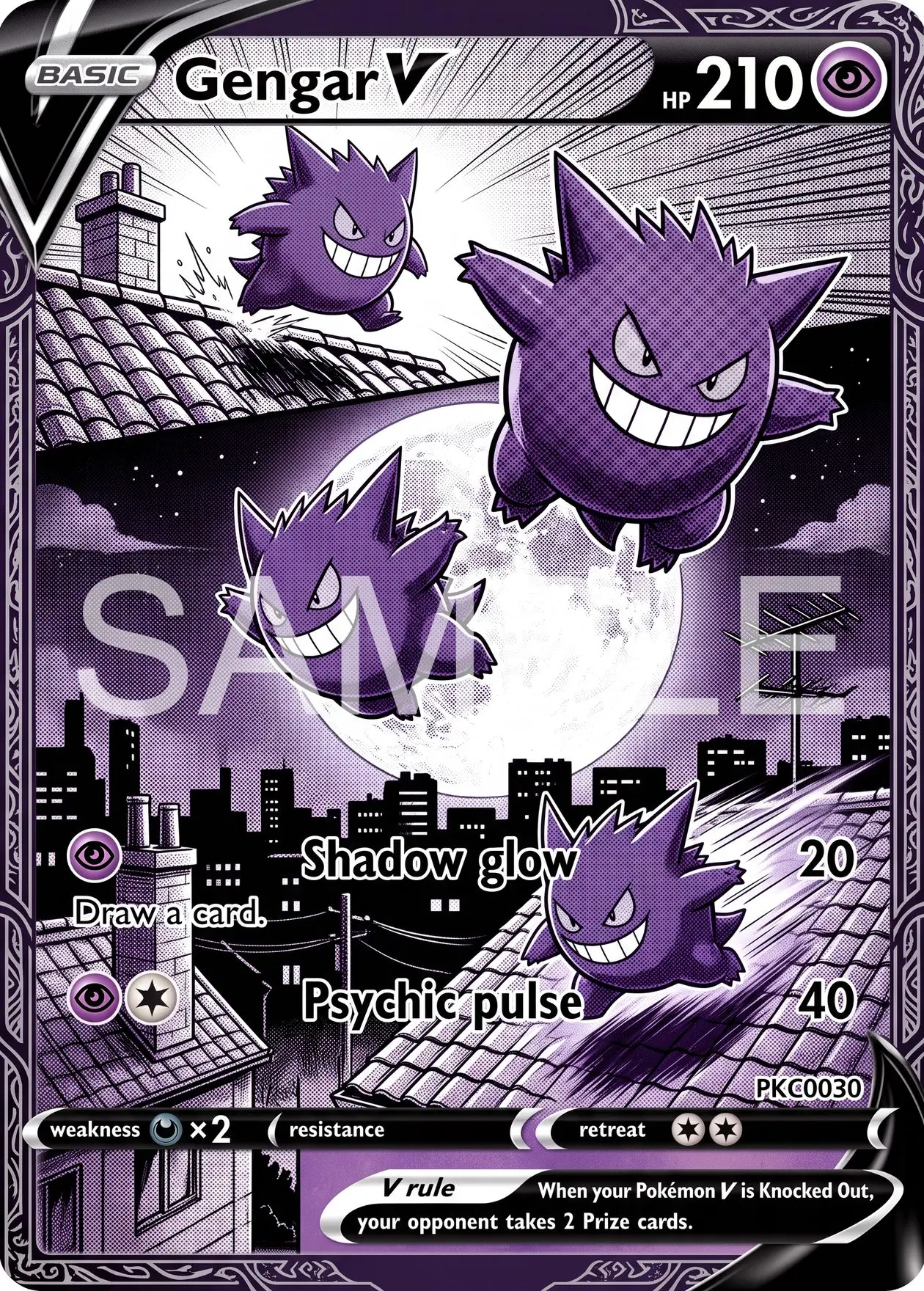 7Pcs PKM Cards PTCG Manga Style Gengar Shadow Chase Seven Unique Scenes Character Art Collection Display Set Cards PTCG Gift
