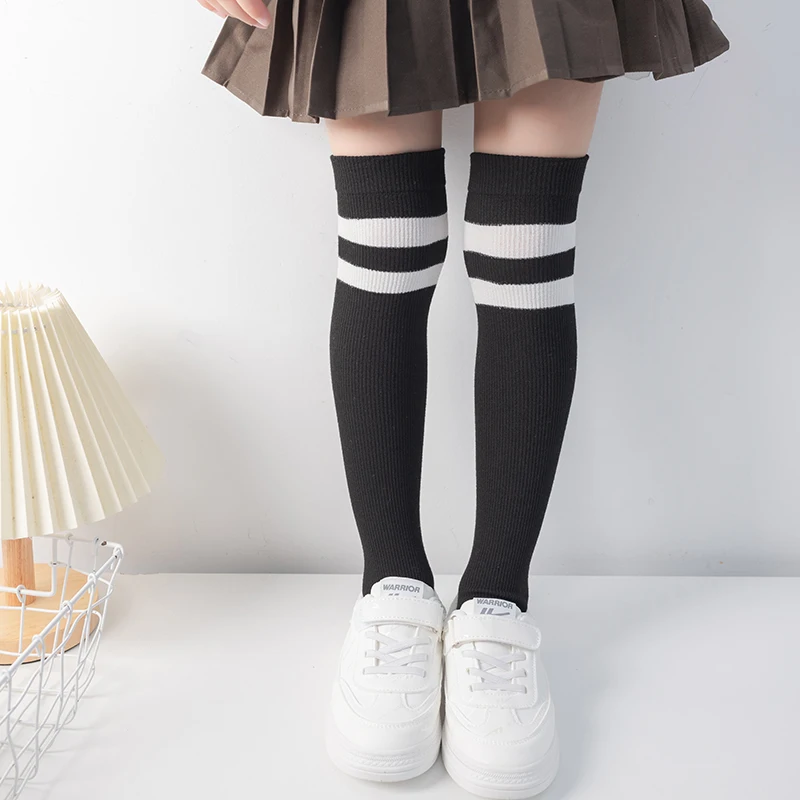 Cute Girls Classic Vertical Thin Striped Over Knee Socks Japanese Preppy Style Light Ventilated Stretch Campus Uniform Stockings