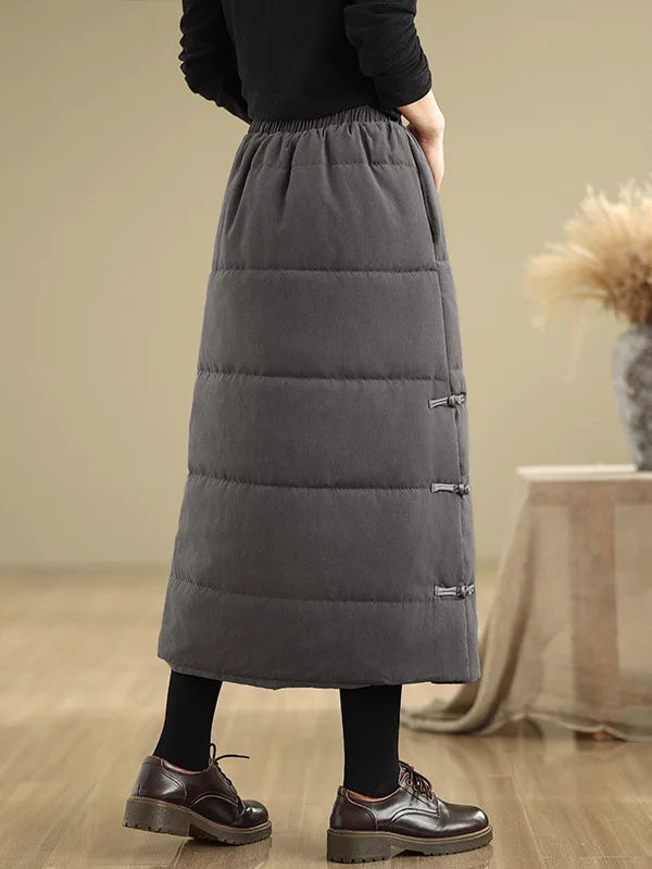 따뜻한 면 소재의 롱 스커트 하이웨이스트 A라인 스트레이트 컷 단색 예술적 스타일 겨울 2025 패션 여성 스커트