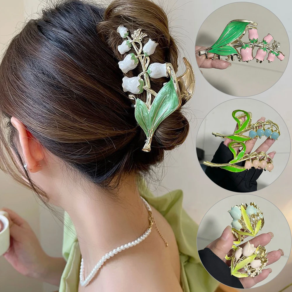 New Lily of The Orchid Flower Clip Luxury Large Back of The Head Shark Clip Girl Hairpin Hair Claw Headwear 2022 Hot Sale