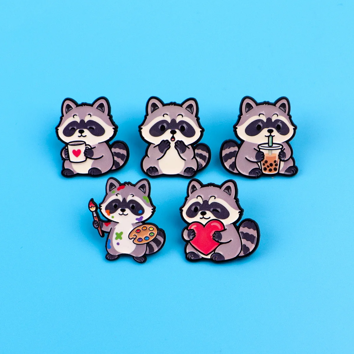Cute Cartoon Raccoon Brooch Boba Tea Painter Metal Enamel Pins Badge on Backpack Clothing Accessories Jewelry Gift for Friend
