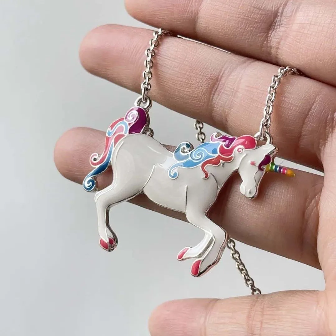Unicorn Necklace, Girls Unicorn Necklace for Girl White Pink Enamel Colorful Love