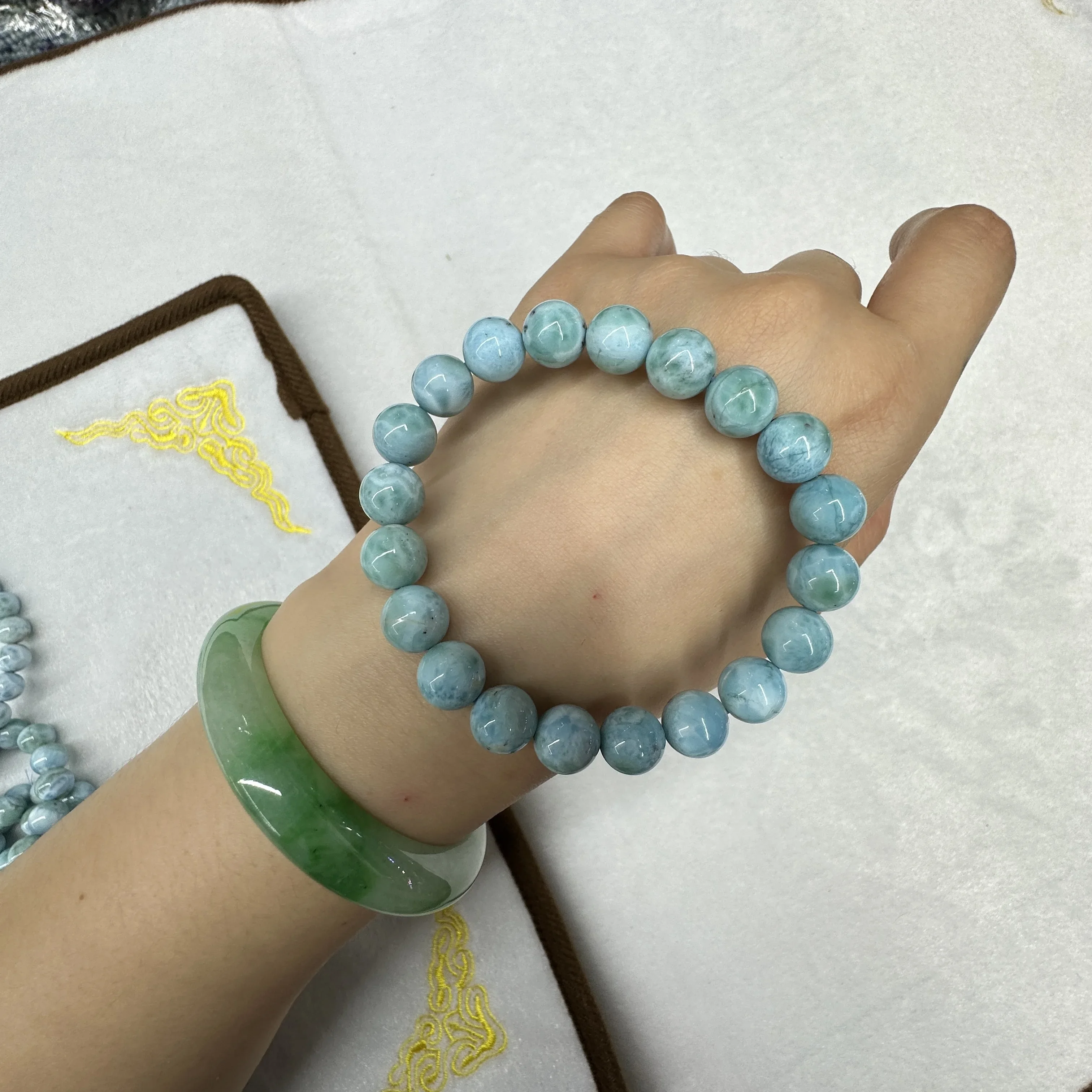 2025 Premium Larimar Stone Bead Charm Elastic Bracelet - 9mm Natural Gemstone Jewelry, Women's Gift & Wholesale Bulk Supplies