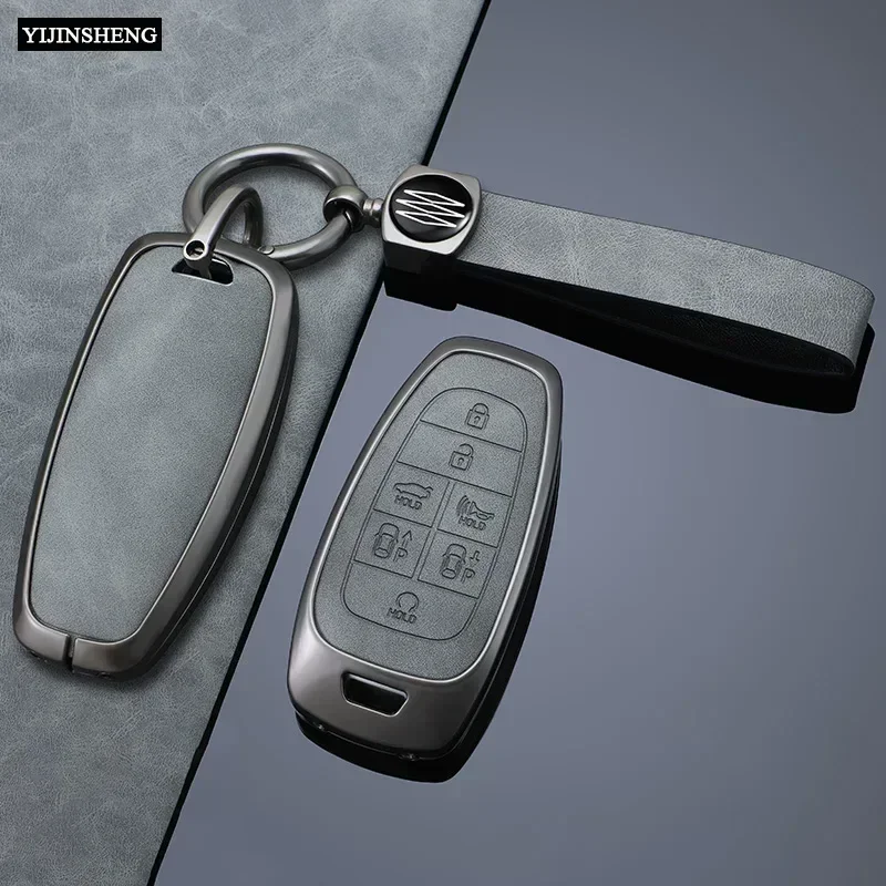 Zinc Alloy + Leather Car Key Case Cover For Hyundai Sonata Sel Ev 6 Ev 8 IONIQ 5 Nexo DN8 Fe Tucson Sonata Staria NX4 Ioniq