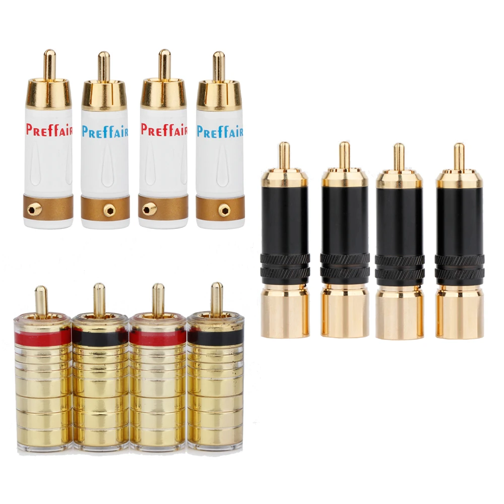 

4PCS Preffair Brass Gold-Plate RCA Plug Lock Collect Solder Connector DIY Hifi Audio line Connector