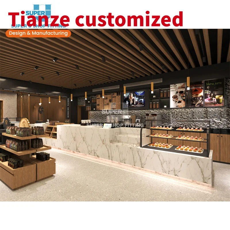 

(Customized) luxury coffee shop furniture cool coffee bar decor display solution luxury retail commercial store fixtures cafe in