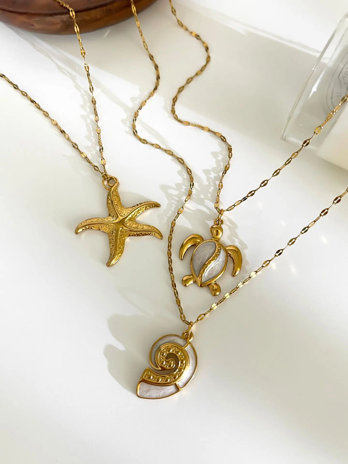 Elegant Fashion White Enamel Turtle Conch 18K Gold Plated Big Starfish Pendant Necklace for Women Party Daily Jewelry image 3