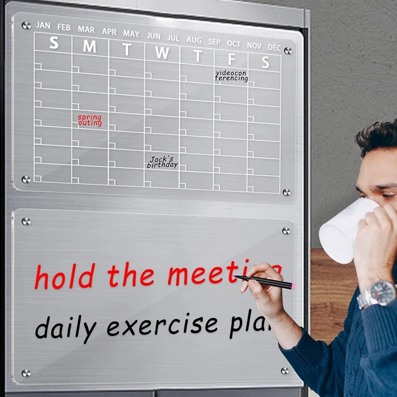 2 Pcs Dry Erase Board Reusable Monthly And Weekly Calendar Planner Board For Refrigerator (16Inx12in)