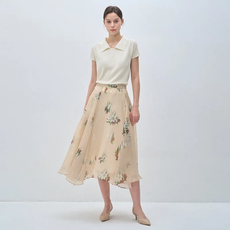 Fre imprimé fleuri f jupe taille haute plissée trajet doux polyvalent minceur jupe Midi femmes Faion coréen Sle