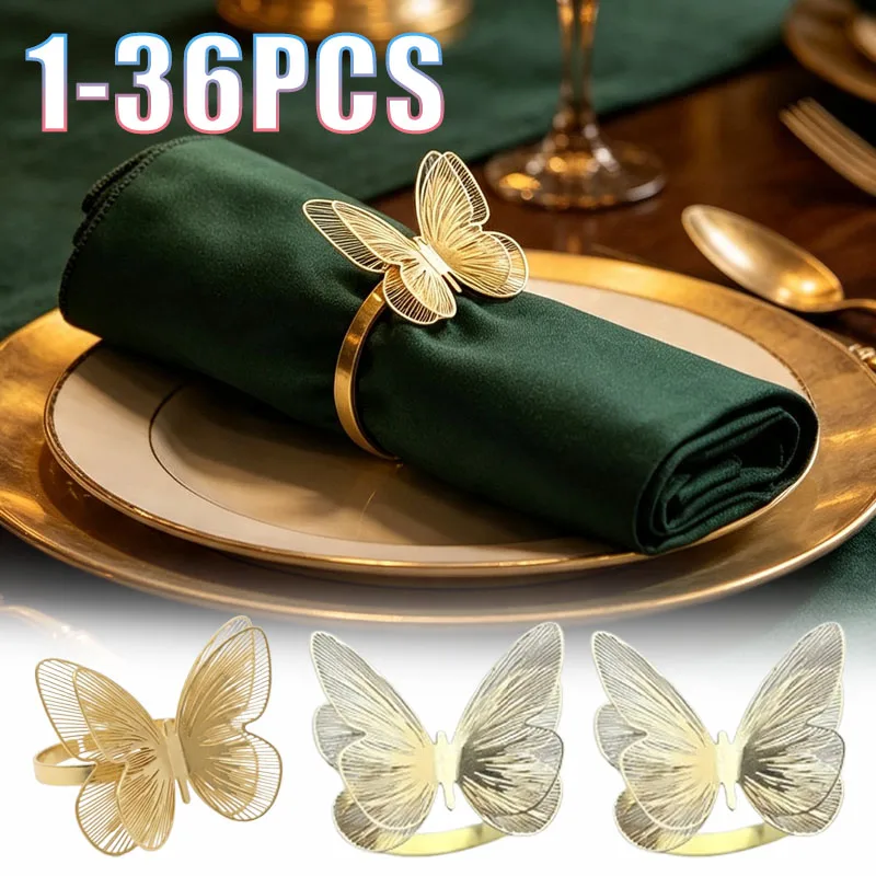 1-36PCS Napkin Rings Chic Metal Butterfly Cutout Minimalist Scandinavian Table Decor for Hotel Home Dining Everyday Occasions