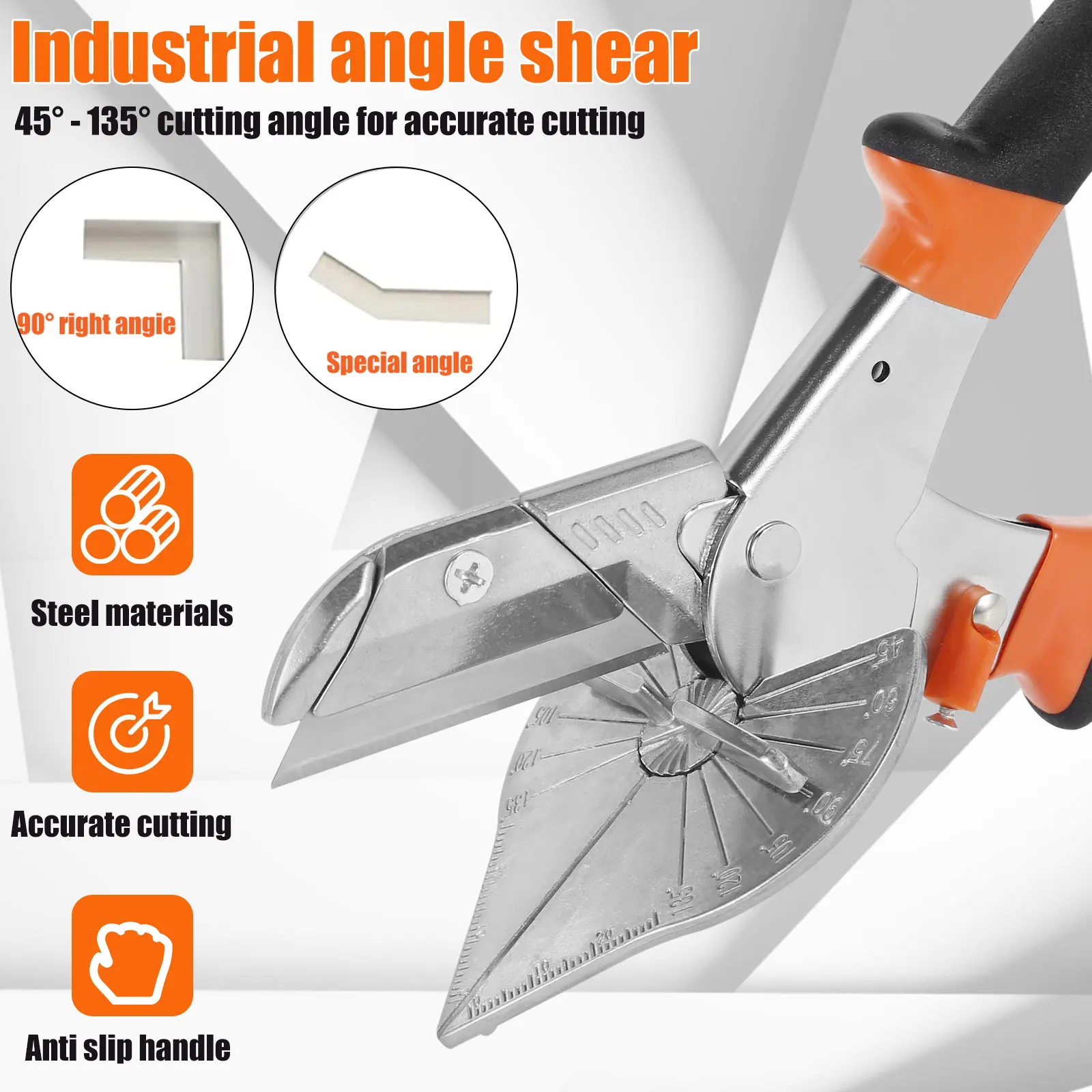 Angle Shear 45-135 Degree Miter Cutter Hand Shear Mitre Scissor Siding Wire Duct Cutter PVC PE Plastic Pipe Hose Scissors Cut