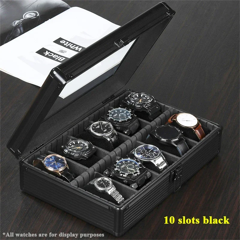 Luxury jewelry 10 Slots Multi Specification Watch Storage Box Aluminum Alloy Suitcase Case Internal Baffle Removable Display Box