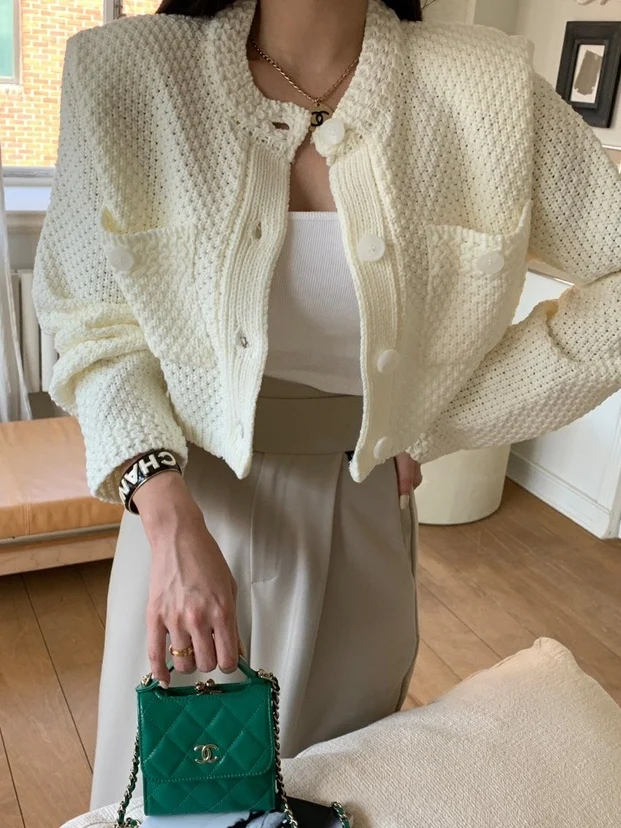 Retro Chic ort Knitted Cardigan Sweater with Double ket Design And round Ne Soft Warm Button up Outerwear for Women